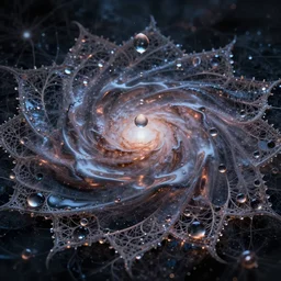 photo of water droplet symmetrical waves hyper realistic galaxy fractal lace filigree surreal photorealistic!!!