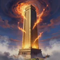 only one and unique large on base majestic rectangular upright magic tower, thunders, highly detailed background, fog on the ground, a dash of magic, vibrant color palette, trending on artstation, digital art, by salvador dali