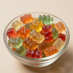 translucence of a bowl with multicolored gummy bears