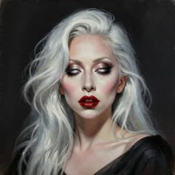 a demonic horrific chinese portrait of lady gaga, white eyes, bored, illustration, soft lighting, soft details, painting oil on canvas by edmund blair leighton and charlie bowater octane render, hdr, trending on artstation, 4 k, 8 k, hd
