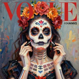 ilya kuvshinov digital art illustration, vogue elle women's fashion magazine, chanel makeup, john singer sargent, trending on artstation, oil painting, mexican day of the dead, intricate