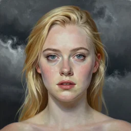 professional painting of Elle Fanning in the style of Gabriel Dawe, head and shoulders portrait, symmetrical facial features, smooth, sharp focus, illustration, intricate, stormy weather, extremely detailed masterpiece,