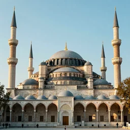 An old mosque with huge dome and tall minarets, digital art,