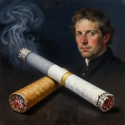 a painting of a cigarete, extreme fine detail background, night, highly detailed, high quality, digital painting, hyperrealistic, by gaston bussiere, j. c. leyendecker, craig mullins
