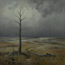 painting of a desolate landscape in the style of beksinski, hyper realistic, detailed