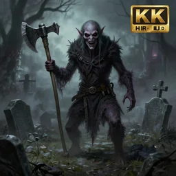 a ghoul with a pickaxe in a graveyard, eerie, mixed media, concept art, digital painting, trending on artstation, highly detailed, epic composition, 8 k uhd
