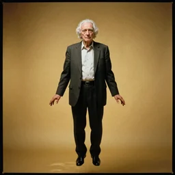 portrait of a surreal old man floating in the middle of a gold fluid simulation, Hyper realistic film photography by Yohji Yamamoto, Zeiss 50mm f1.8, Hasselblad, insanely detailed, trending on artstation, sharp focus