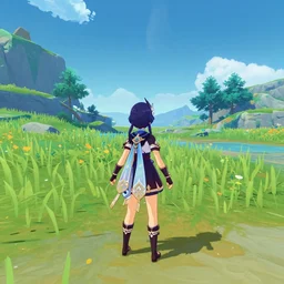 beautiful nature environment from genshin impact, game art, in game screenshot, beautiful colors, 8 k, detailed, award winning, popular on artstation, by a famous game concept artist, anime style, nostalgic