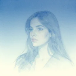 misty watercolored sketches artstation album cover, 70's film photography blue gradient