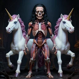 danny trejo, full body, big two toned eyes, halloween, unicorns, intricate details, cinematic, epic, realistic, anatomy, lisa frank, uplight, artstation, photorealistic, scary