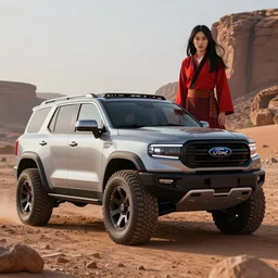 an offroad concept suv designed by ram and ford, in socotra island, mulan, artstation, an epic fantasy, cinematic lighting, hyper realistic, photographic, sharp focus, by greg rutkowski and wolp