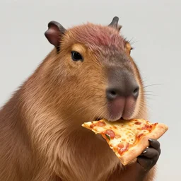 very beautiful portrait of a capybara eating pizza, smooth, perfect face, character design by mark ryden and pixar and hayao miyazaki, sharp focus, concept art, harvest fall vibrancy, intricate detail, cinematic lighting, hyperrealistic, 3 5 mm, diorama macro photography, 8 k, 4 k