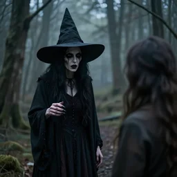 an unsettling encounter with a creepy witch, hyper realistic render, 8 k