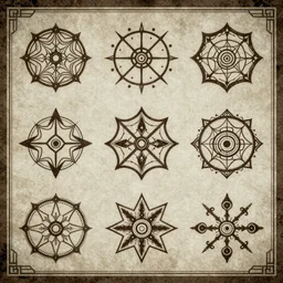 “ allomancy symbols from mistborn in art deco style ”