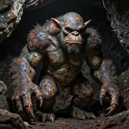 cave troll stained with soot and rust, with long claws on the hands and a small insect head, hyperrealistic, octane render, HDR, photorealistic