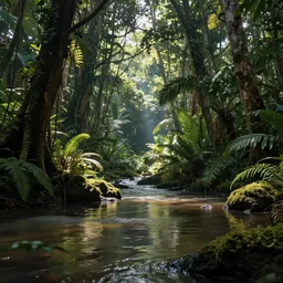 ( ( ( gediminas pranckevicius ) ) ) pond in a jungle, artwork, global illumination