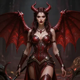 Beautifully rendered stunning concept art of Alison Sudol as succubus warrior, 4k, ultra definition, middle distance