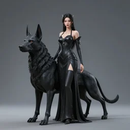 dark fantasy female goddess, cerberus hell hound,, fullbody view, wide angle view, highly detailed, qichao wang, artgerm, cushart krenz, zeronis, trending on artstation, soft light, sharp edges, illustration, character design, concept art