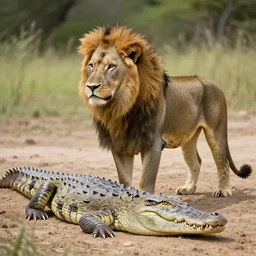 a hybrid lion that is also a crocodile