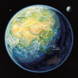 very detailed, prophet graphic novel, ilya kuvshinov, rutkowski, simon roy, illustration of a planet viewed from space, wide shot, colorful, deep shadows,