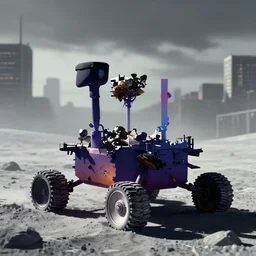 a beautiful, sharp focus, and the silhouette of a lunar rover. vaporwave ombre rendering. outrun style. trending on artstation. recommended for you behance. by chris moore. beeple colors. ambient occlusion. digital matte painting. metropolis filmic. gotham city. overcast.