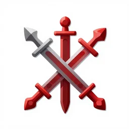 full shot of a symmetrical game - icon of horror medieval swords crossed, red powerful fantasy epic legends, game icon stylized, digital illustration radiating, a glowing aura, global illumination, ray tracing, 8 k high definition, intricate details, octane render, unreal engine, trending on arstation