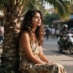 see me sitting in the palmtree looking down at people passing by sitting here no - one can harm me they just stare at me and wonder why,