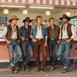 edwin lord weeks illustration, highly detailed, 1 9 5 0 s biker gang, rough biker gang hanging out at the ice cream parlour
