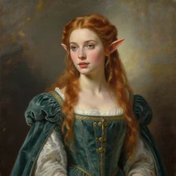 an oil painting of a portrait of a gorgeous medieval european elf princess, fairy tale, dreamy light, by wlop, greg rutkowski, thomas kinkade, super detailed, 3 d, hdr on, 4 k wallpaper