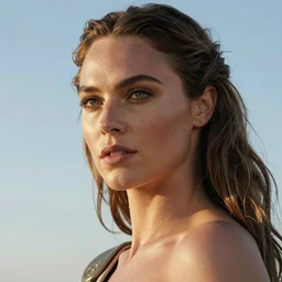 gal gadot as a hot Greek goddess in the sky, highly detailed, detailed face, beautiful face, hyper realistic
