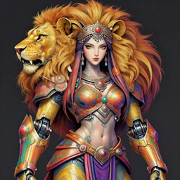 legally kind colorful female sacred mech paladin lion dancer pacific rim studio portrait of absurdly beautiful, elegant, young sexy elegant woman, super fine surreal detailed face illustration by kim jung gi, iraq nadar, intricate lines, sharp focus, vibrant colors, matte, octopath traveler