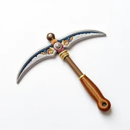 embroidered scythe, 8k product photo, isolated on a pure white background, centered, entire object in frame, sharp focus, soft studio lighting