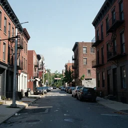 a derelict metropolitan streeet on a clear day, in harlem renaissance style
