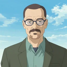 portrait of walter white, screenshot from an anime, makoto shinkai