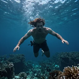 the return of a hero from the depths of ocean hyper realistic