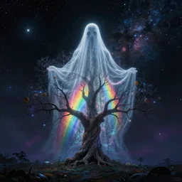 the ghost of the world tree radiates rainbow light into the dark cosmos - n 9