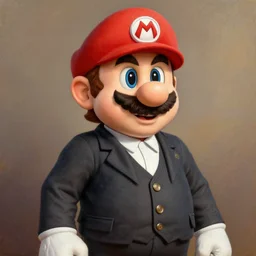 mario wearing a 3 - piece suit oil painting presidential portrait ( high detailed, greatly illustrated, good quality painting )