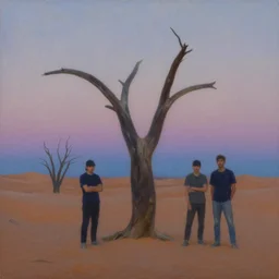 haunted dead tree in a desert land at dusk, oil on canvas, by jeffrey catherine jones and enki bilal and winslow homer