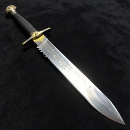 the saber is long, nearly fifty centimeters, narrow at the base, but wider than a maple leaf at the tip ; the blade has several serrations, the steel gleams in the sunlight, striking the imagination with its ornaments and etched hieroglyphs of an unknown language, black background, back light