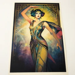 ( ( strong dither ) ), illustrated portrait a woman like reol, retro art deco, dynamic pose, colorful, moody, ( ( victo ngai ) ), murata range, detailed features, dynamic pose, wide angle, matte print, fog, dramatic lighting, halftone, stippled light, risograph, 4 k, poster