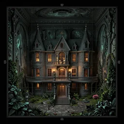 map tiles, house interior, mansions of madness, arham horror, by yoann boissonnet, artstation, high detail, 4 k, high definition, sharp, black edges