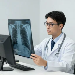 doctor looking at a chest xray