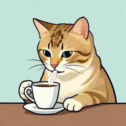 A humanoid cat sipping coffee, vector art by Salvador Dali