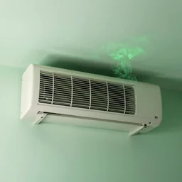 ac unit in green smoke on wall