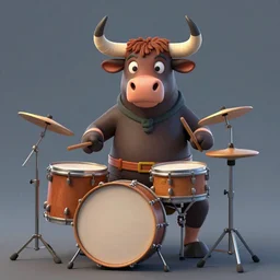 a bull plays the drums by greg rutkowski and thomas kinkade, trending on artstation, 3 d art station