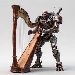 undead - zombie - organic - battlemech with bloody - flesh playing on the laser harp, cyberpunk 2 0 8 8 with grimdark magic, elegant, digital illustration, detailed, intricate, sharp focus, digital painting, deep focus, digital painting, artstation, concept art, matte, art by artgerm and greg rutkowski and alphonse mucha