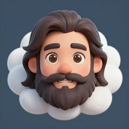 a cloud with a beard and long dark hair, brown eyes and a pleasant appearance, digital art 4 k