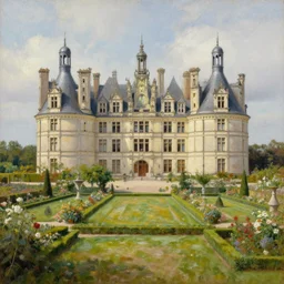 an incredible oil painting of a french chateau, concept art, with a french garden, trending on deviantart