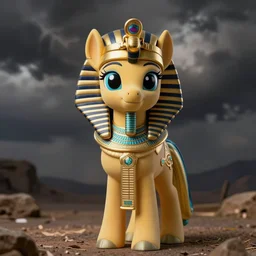 cute my little pony, dressed in egyptian pharao dress, dessert storm, portrait studio lighting by hieronymous bosch and rembrandt