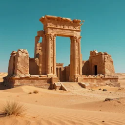 ancient ruins in the desert,cyberpunk,retrowave art,trending on art station